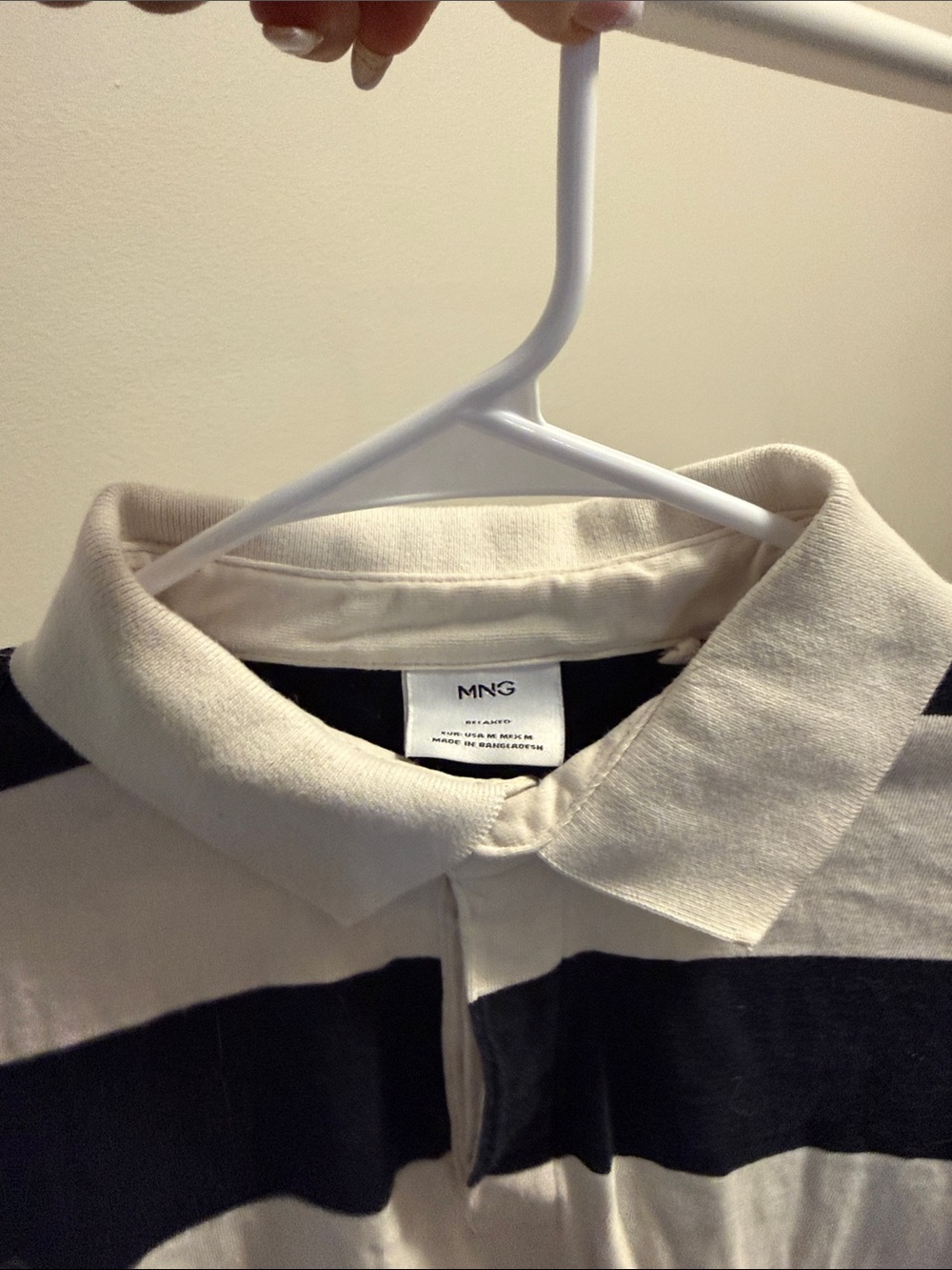 Mango Black and Cream Striped Long-Sleeve Polo